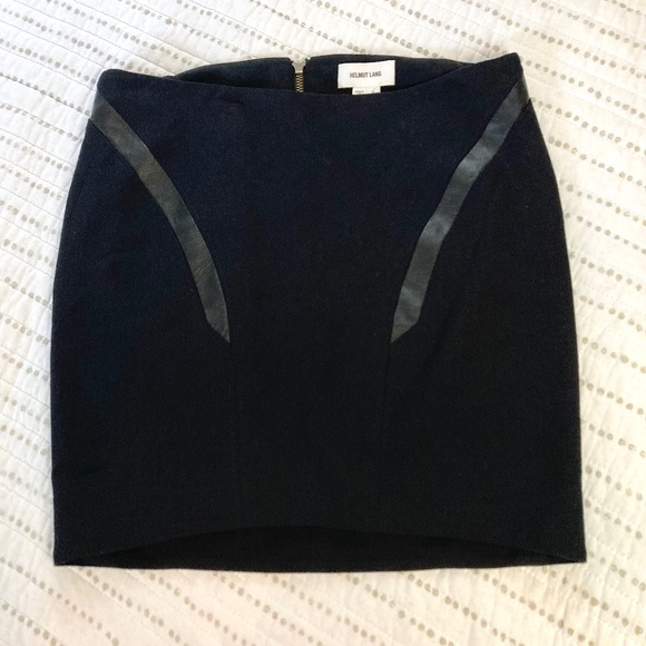 Helmut Lang Wool Blend Leather Black Mini Skirt Fall Casual Work Party Sz 2 - Picture 1 of 8